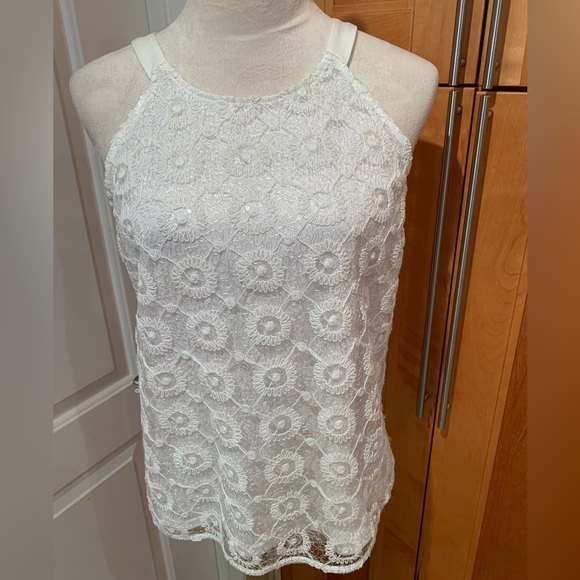 7th AVE - NY & Co Tops - 7th AVE. NY & CO.White Sleeves Top. White Sequins & thread work all over…
